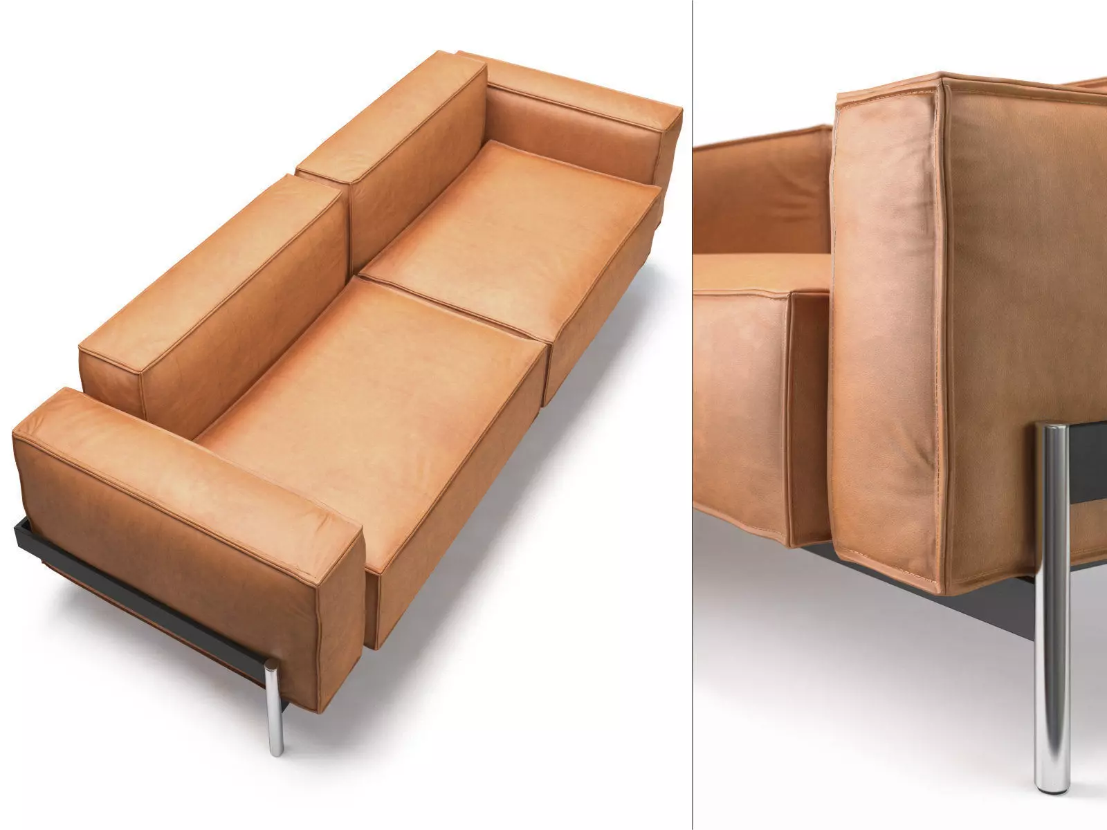DS-21-23 two seater sofa in tan leather 3D model_1