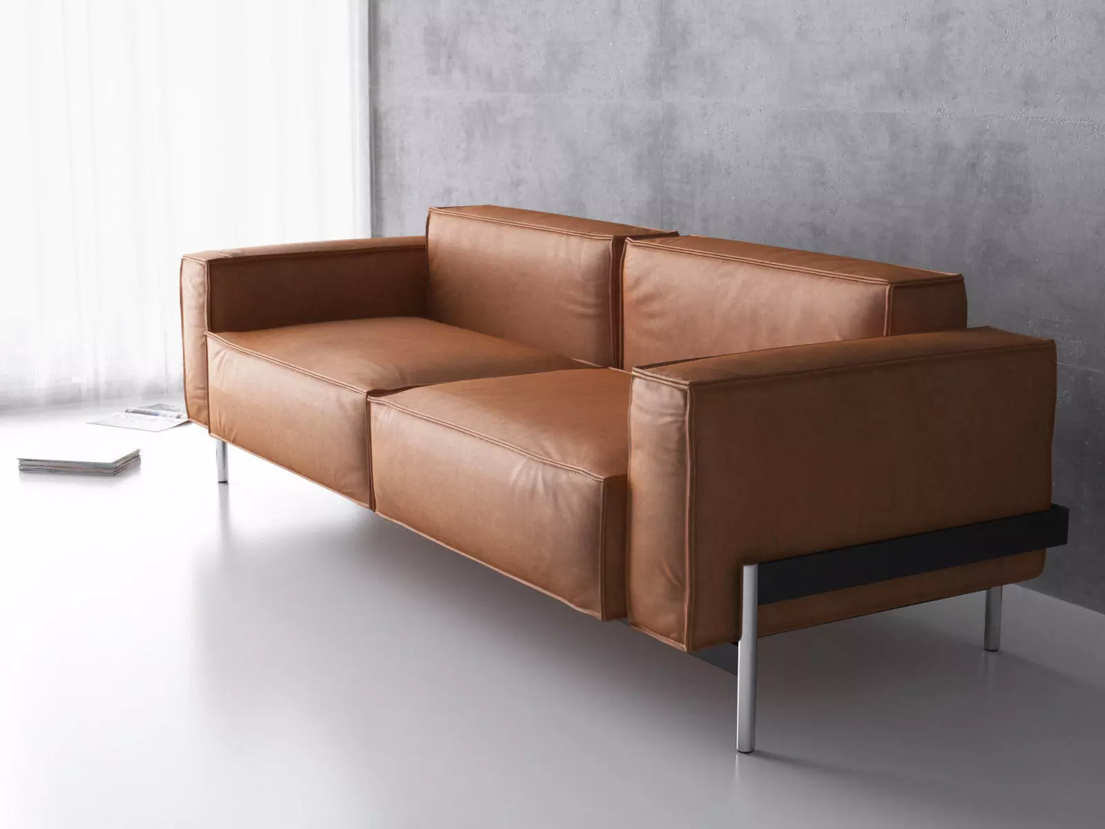 DS-21-23 two seater sofa in tan leather 3D model_3