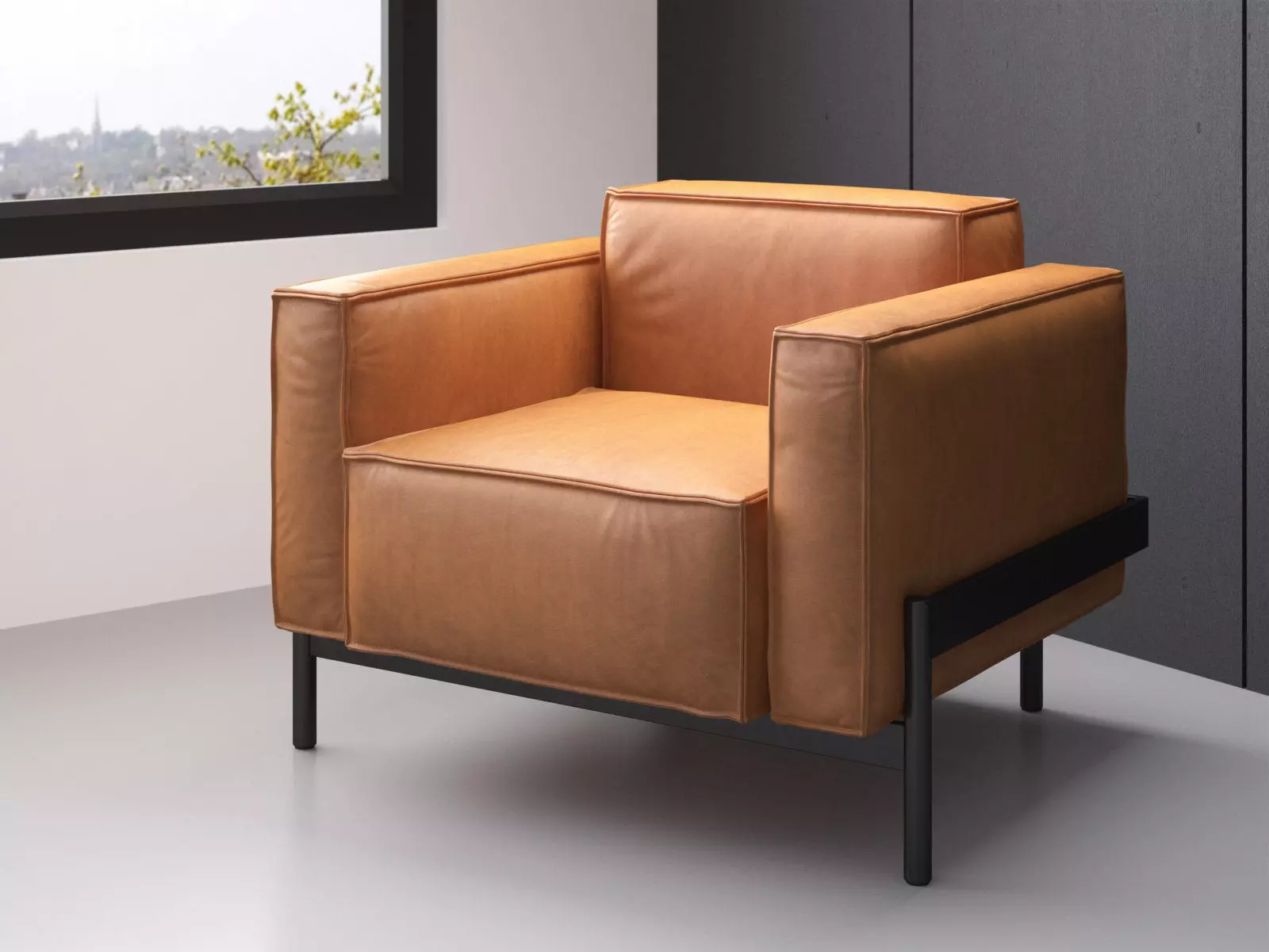 DS-21-01 leather armchair with frame 3D model_3