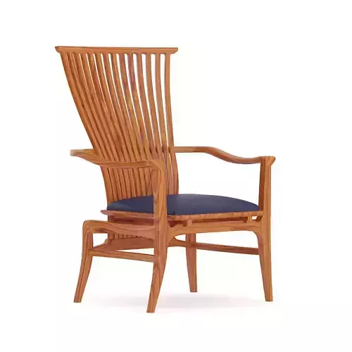 Wooden Chair with Blue Seat 3D model