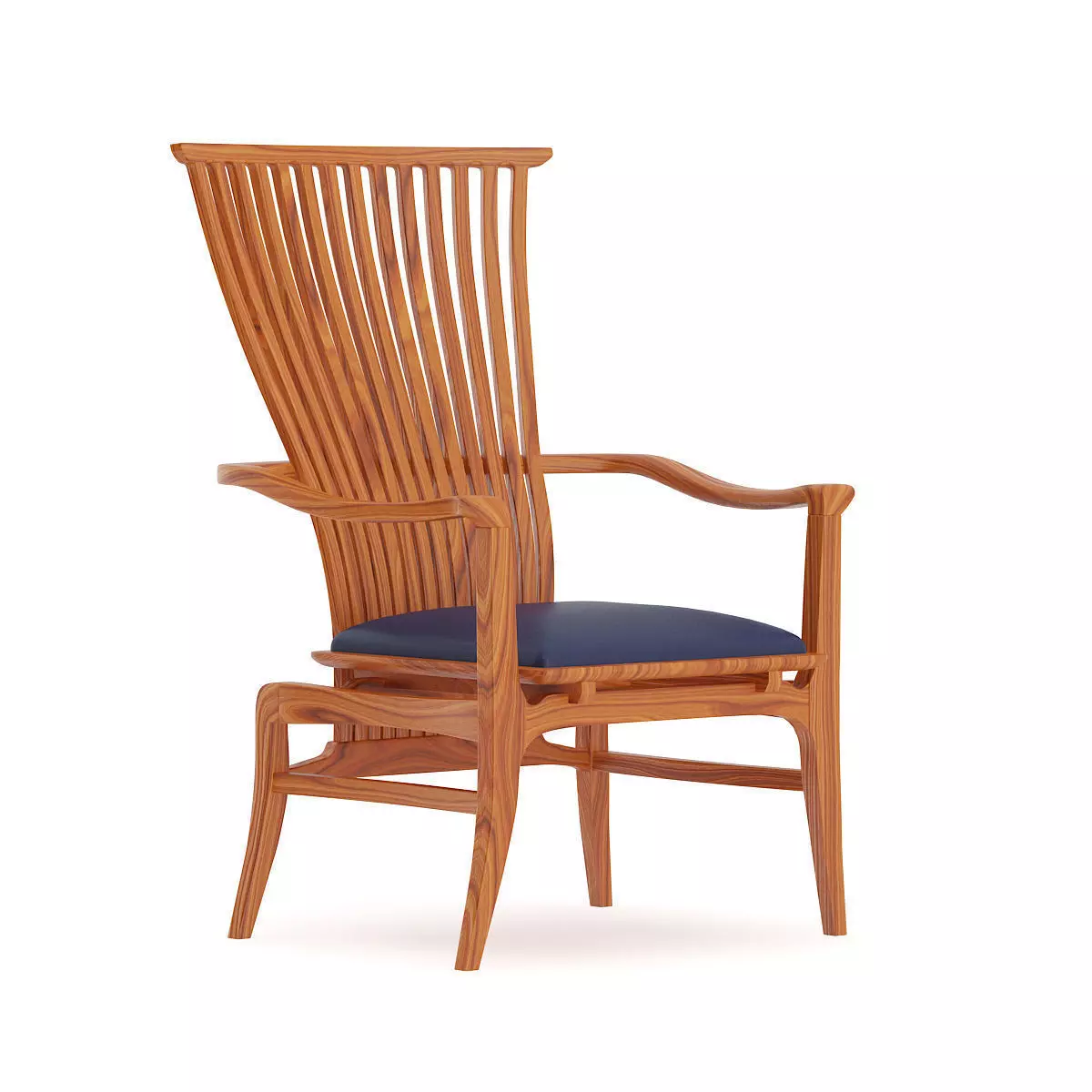 Wooden Chair with Blue Seat 3D model