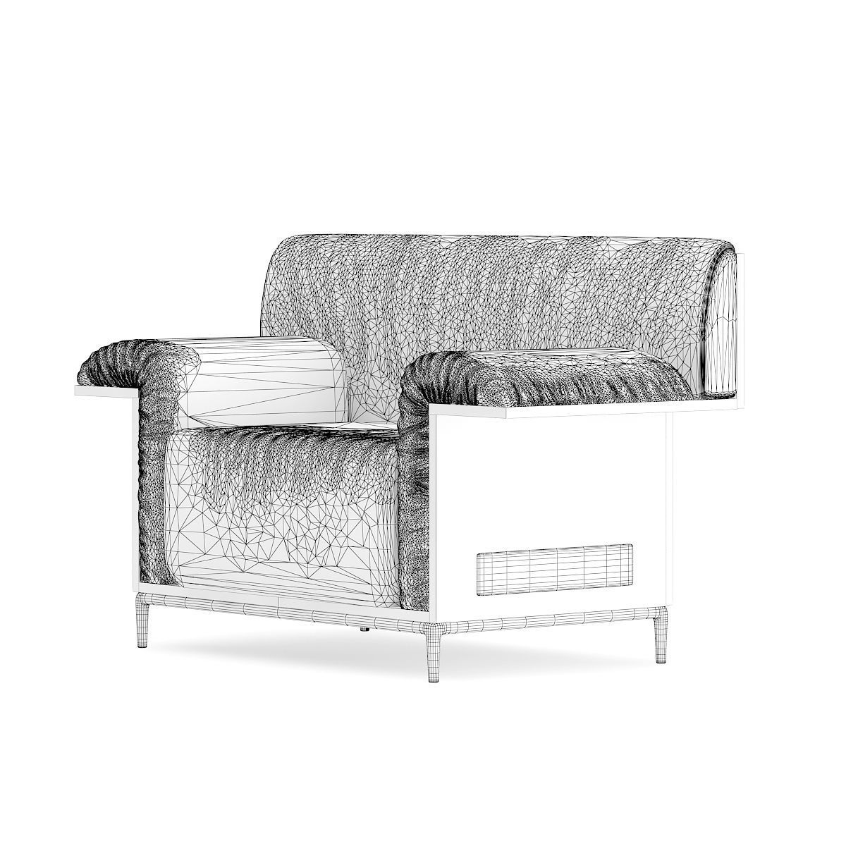 Black Leather Armchair with Wooden Back 3D model_3