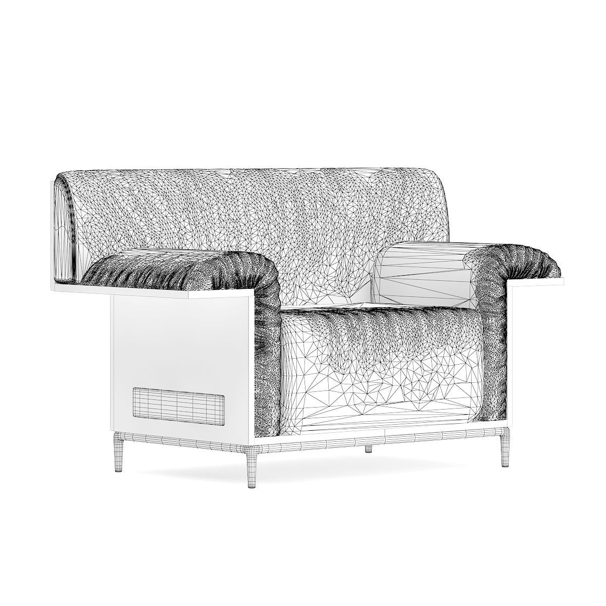 Black Leather Armchair with Wooden Back 3D model_4