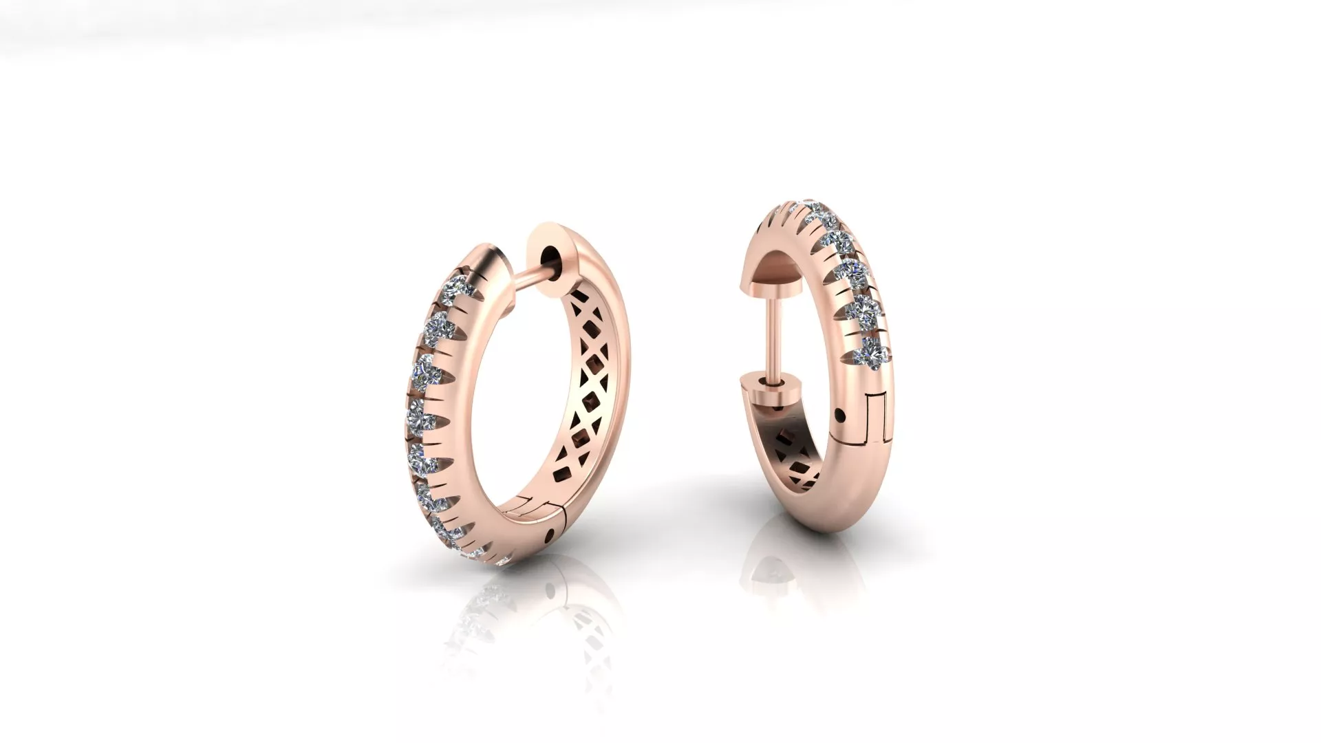 Rose Gold Channel Set Diamond Thick Huggie Hoop Earrings 3D print model