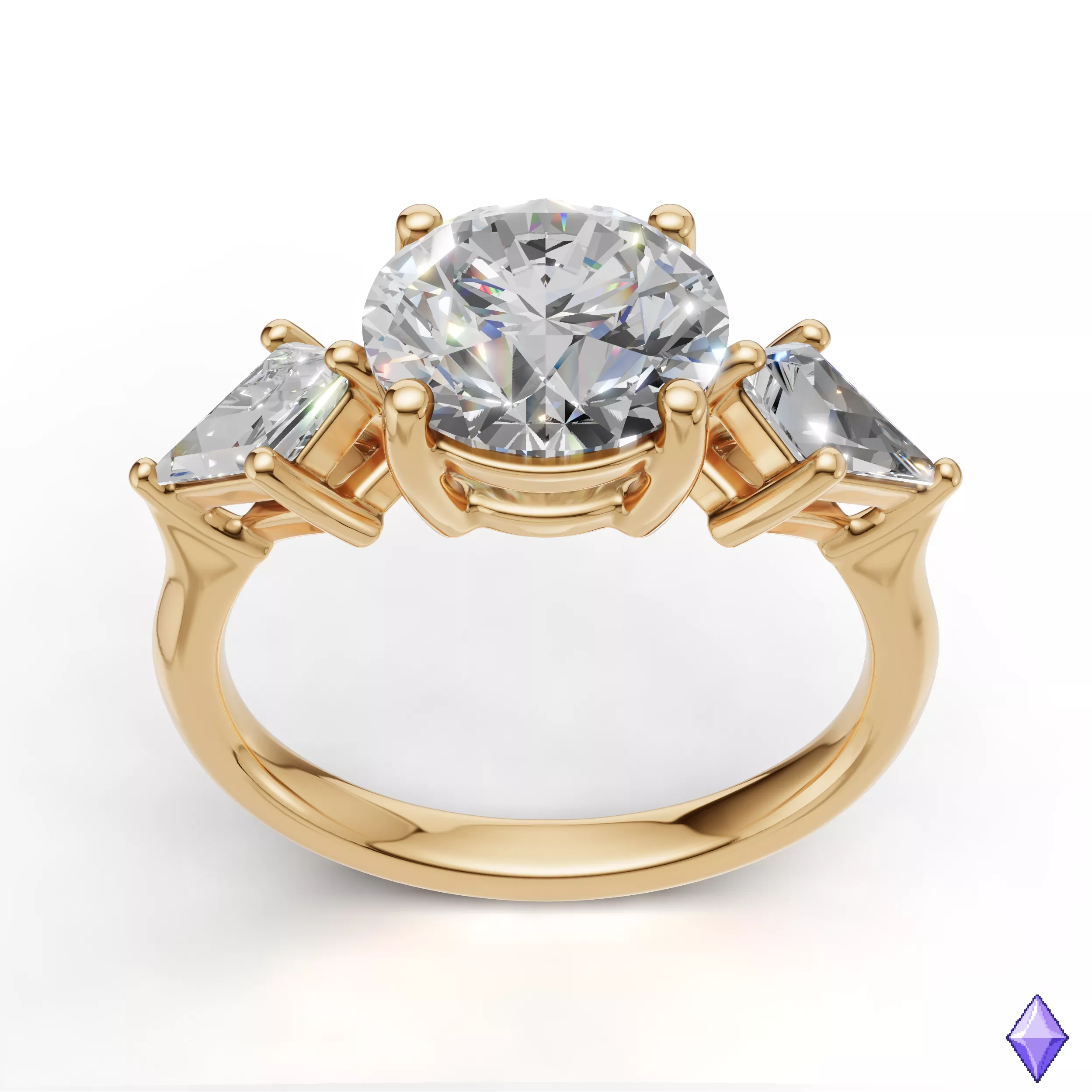 Three-Stone Round Cut Diamond Engagement Ring 3D CAD Model 3D 3D print model