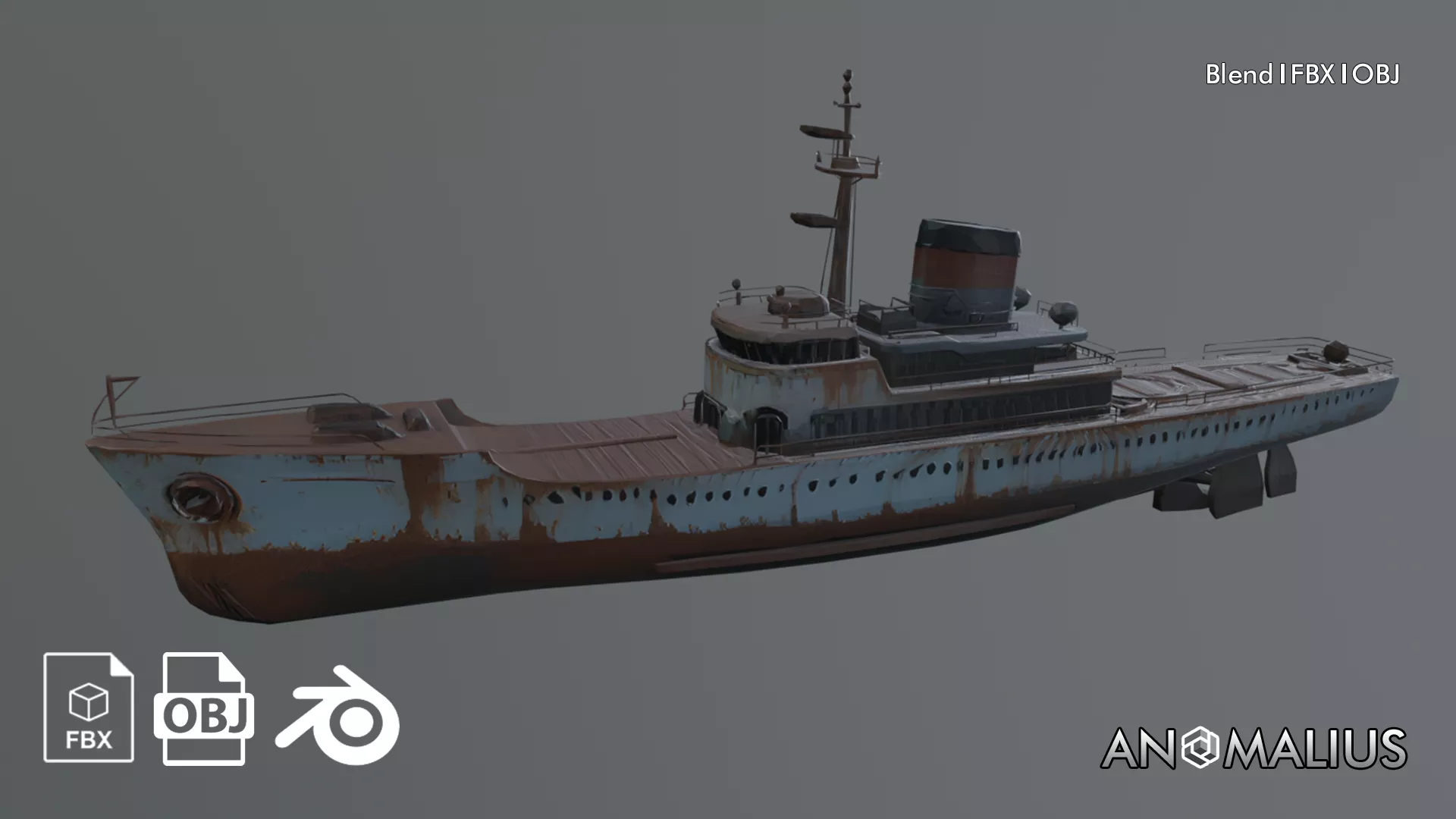 rusty commercial shipwreck Free 3D model