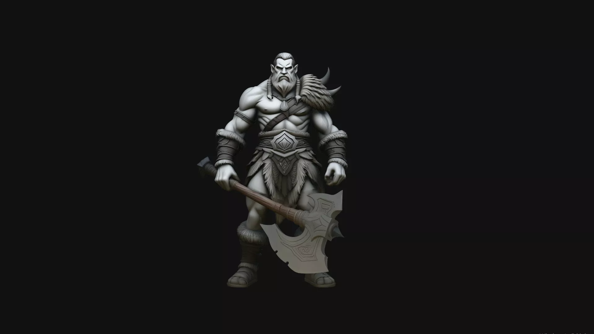 Barbarian with Axe Statue Design 3 - 3D Print Model 3D print model