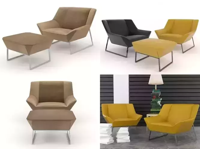 Tight four different chairs and footstool 3D model