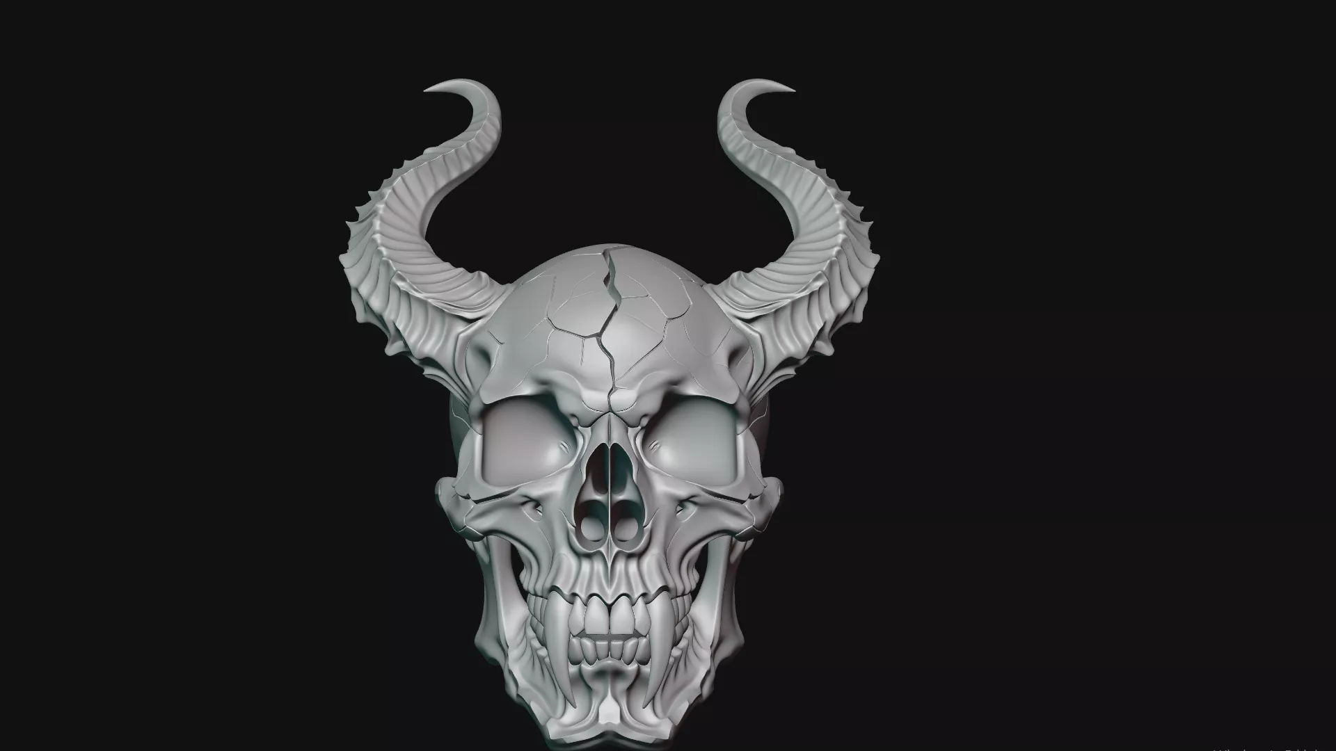 Horned Demon Skull Statue Design 4 - 3D Print Model 3D print model