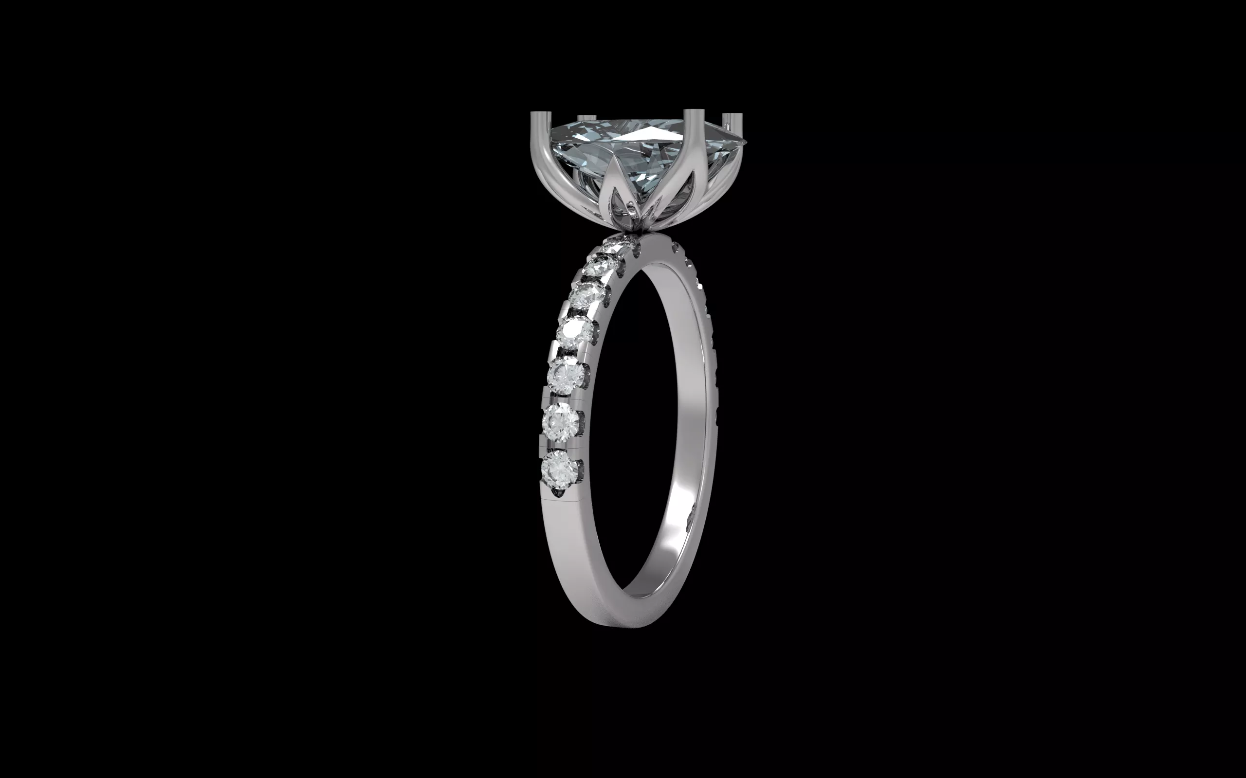Oval Cut Diamond Lotus Engagement Ring 3D print model