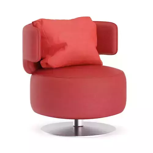 Red Leather Swivel Chair with Pillow