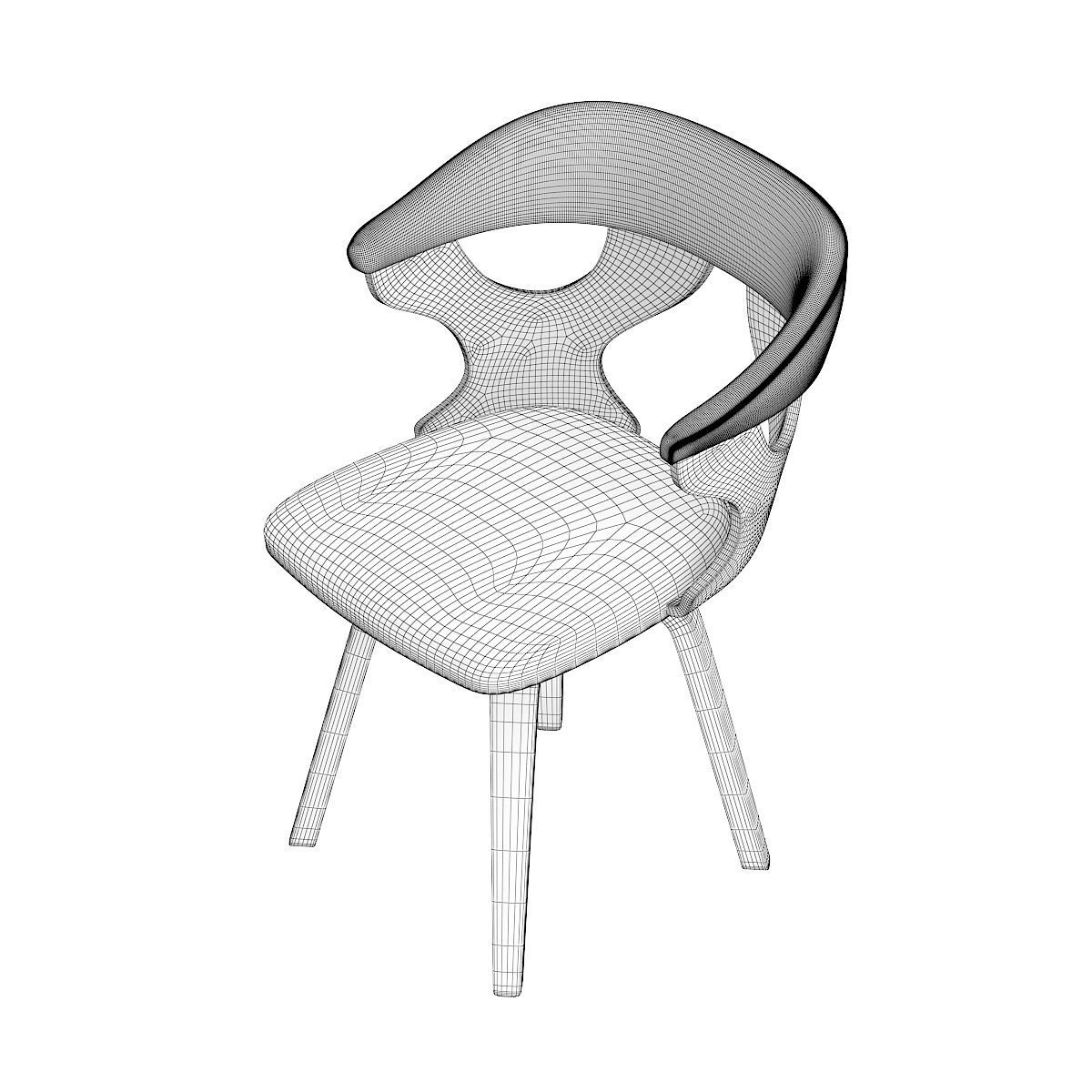Wooden Chair with Fabric Seat and Back 3D model_5