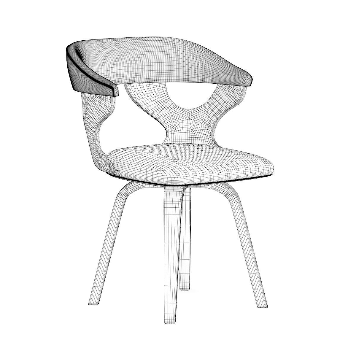 Wooden Chair with Fabric Seat and Back 3D model_3
