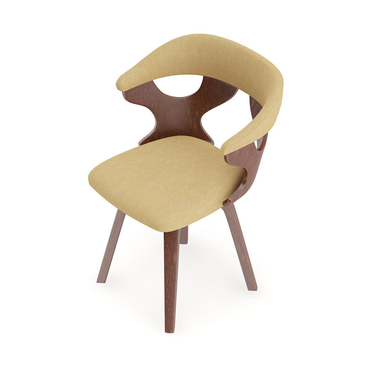 Wooden Chair with Fabric Seat and Back 3D model_2