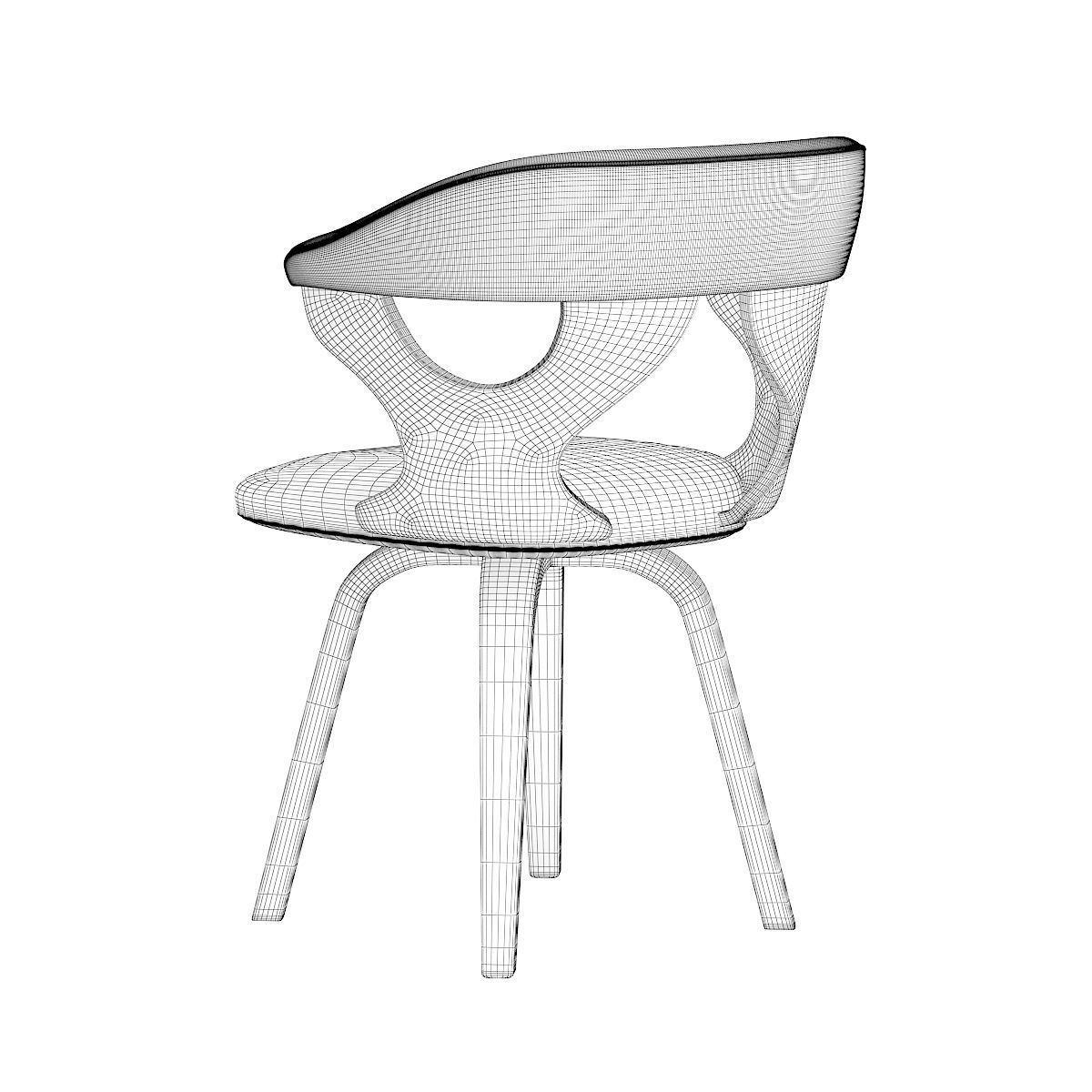Wooden Chair with Fabric Seat and Back 3D model_4