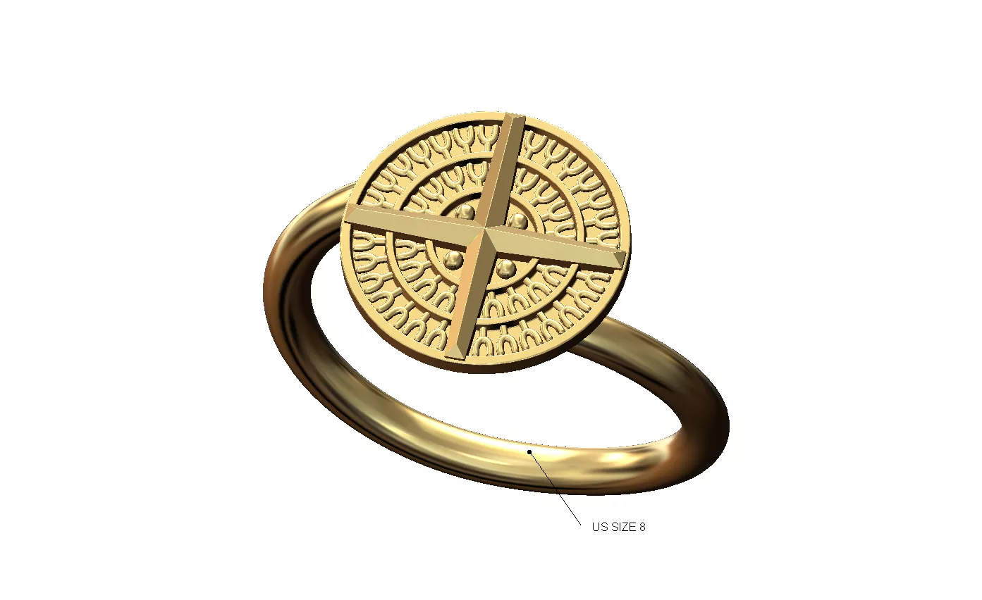 Viking compass ornament tilted wire bypass band US size 8 3D print model