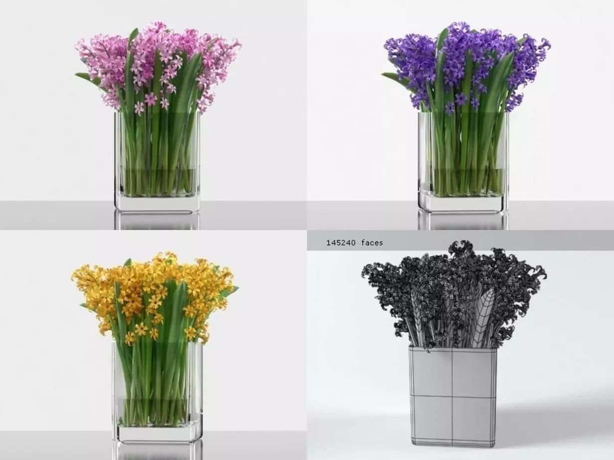 Hyacinth lily of valley in vase 3D model_1