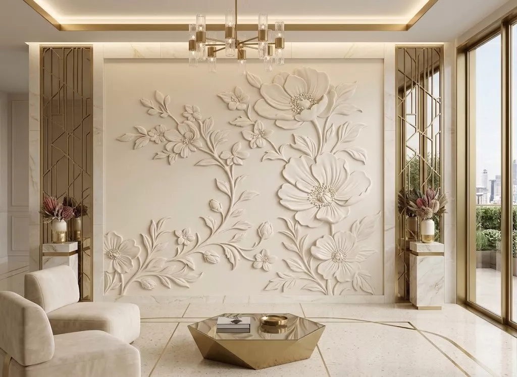 Classic Floral Peony Wall Panel Relief STL MAX RLF OBJ 3D model