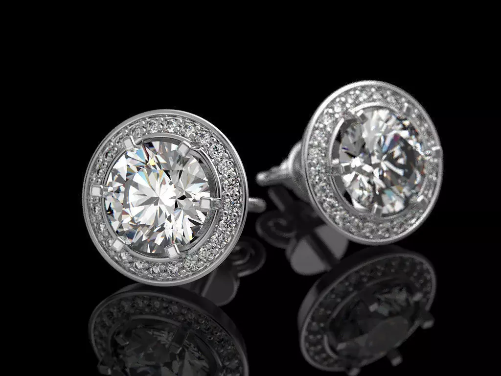 Earrings pair of diamond stud 3D print model