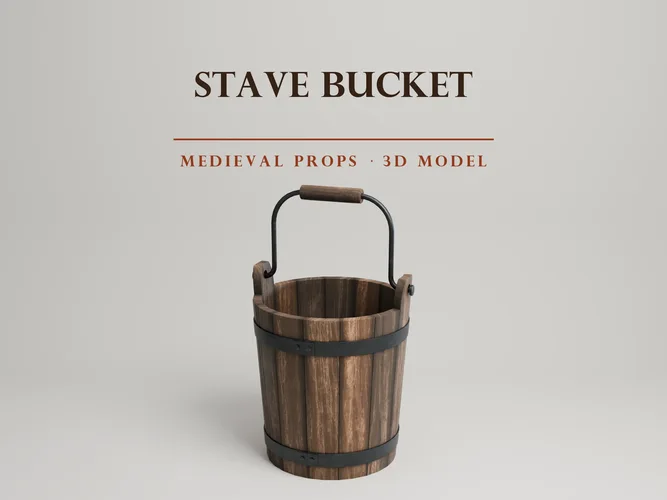 Medieval Stave Bucket - Iron Hoops and Bail - PBR