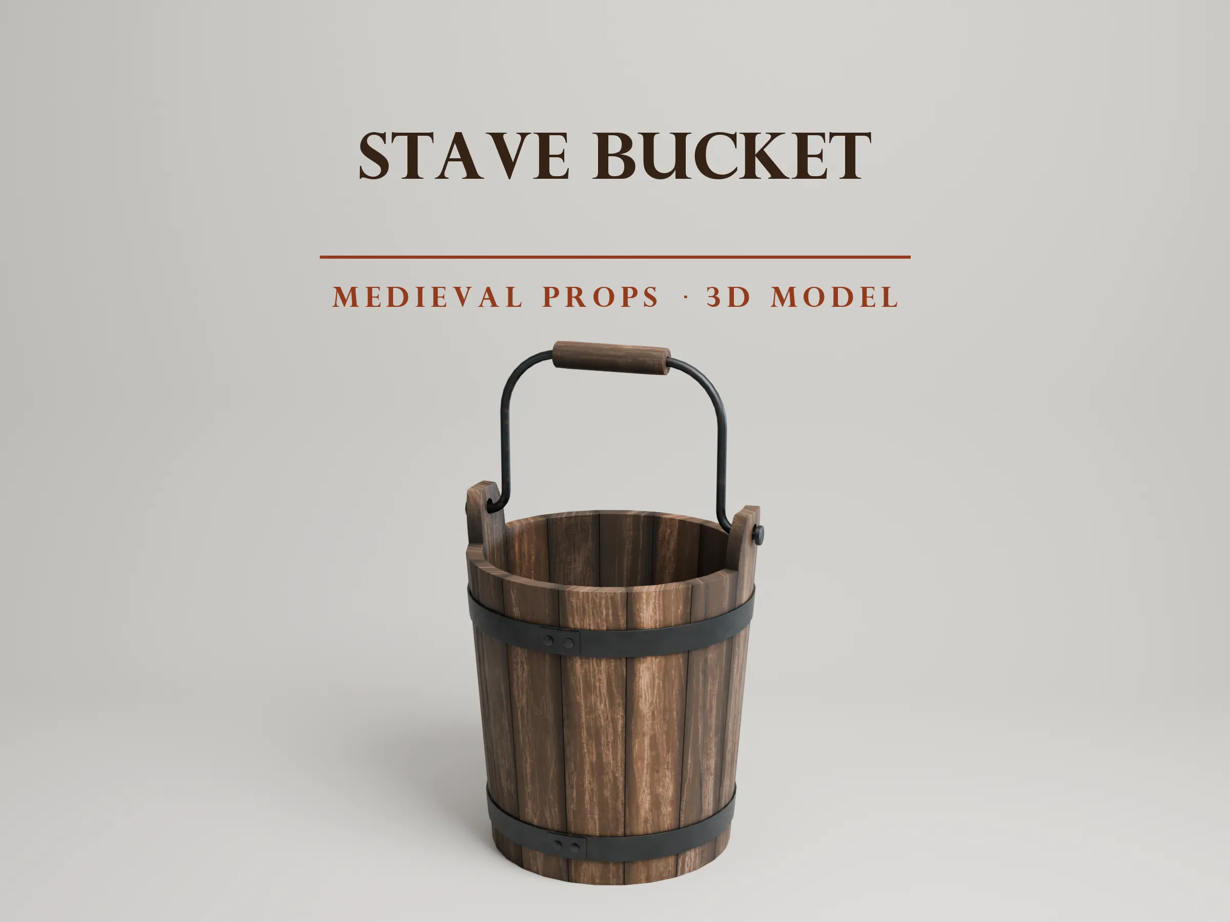 Medieval Stave Bucket - Iron Hoops and Bail - PBR Low-poly 3D model