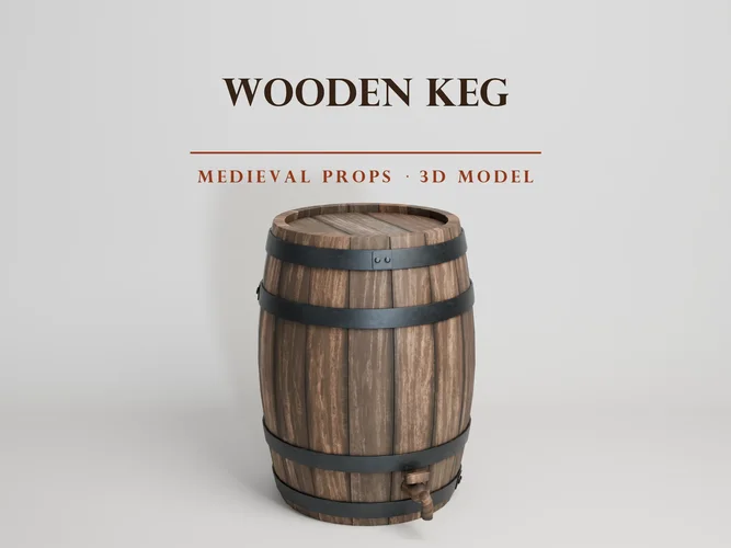 Medieval Wooden Keg with Spigot - Iron Hoops - PBR