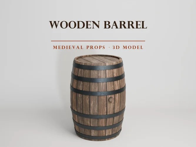 Medieval Oak Barrel - Riveted Iron Hoops - Real Staves - PBR