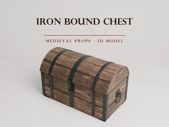 Medieval Iron-Bound Chest - Domed Lid - Riveted Bands - PBR