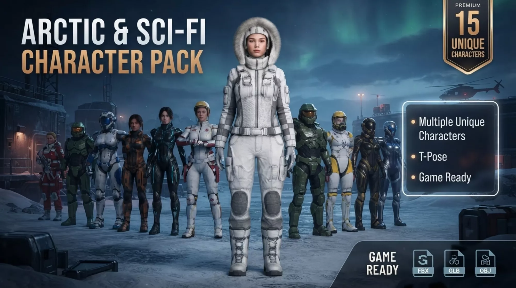 Sci-Fi Tactical Package 15 Characters Rigged Game Ready Low-poly 3D model