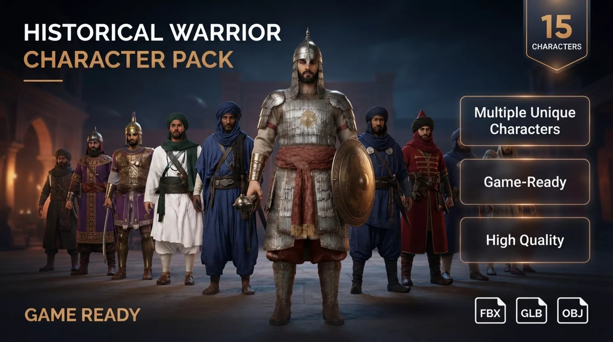 Historical Arabian Package 15 Characters Rigged Game Ready Low-poly 3D model