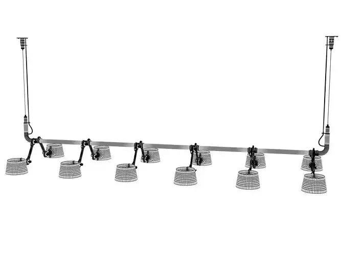 B P 12 P pendant light with four lamps hanging from it