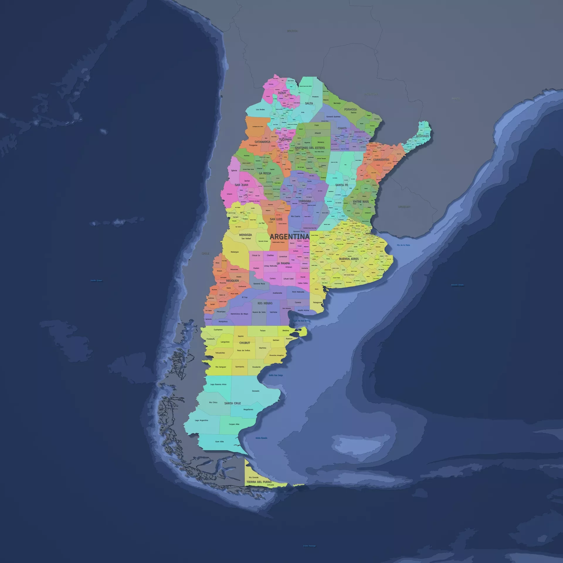 Argentina Admin 2 3D Map - LatLong 3D model