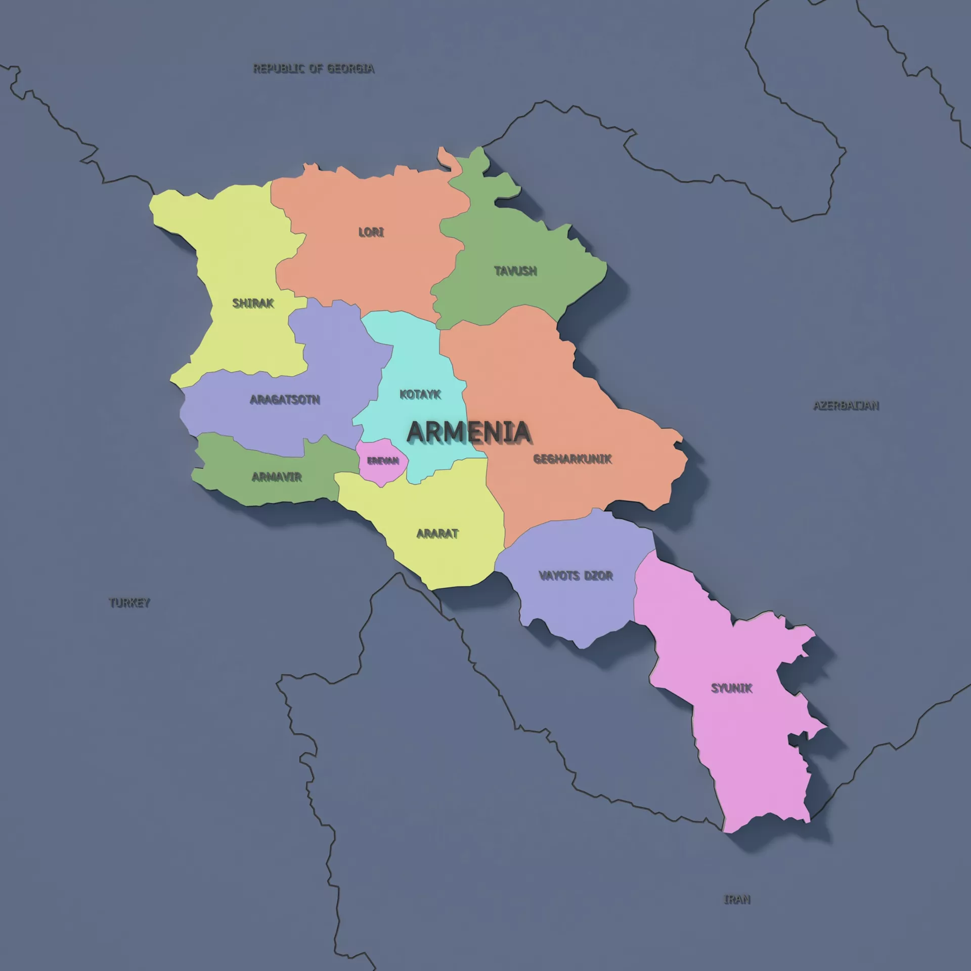 Armenia Admin 1 3D Map - Mercator 3D model