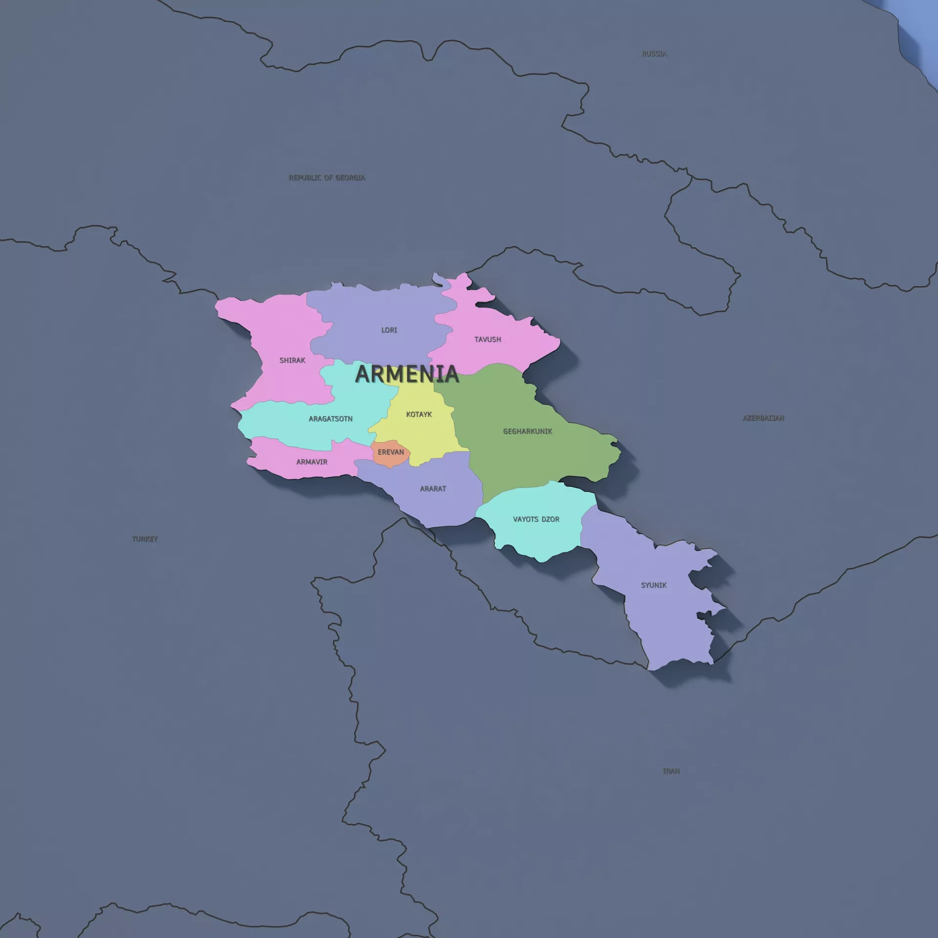 Armenia Admin 1 3D Map - LatLong 3D model