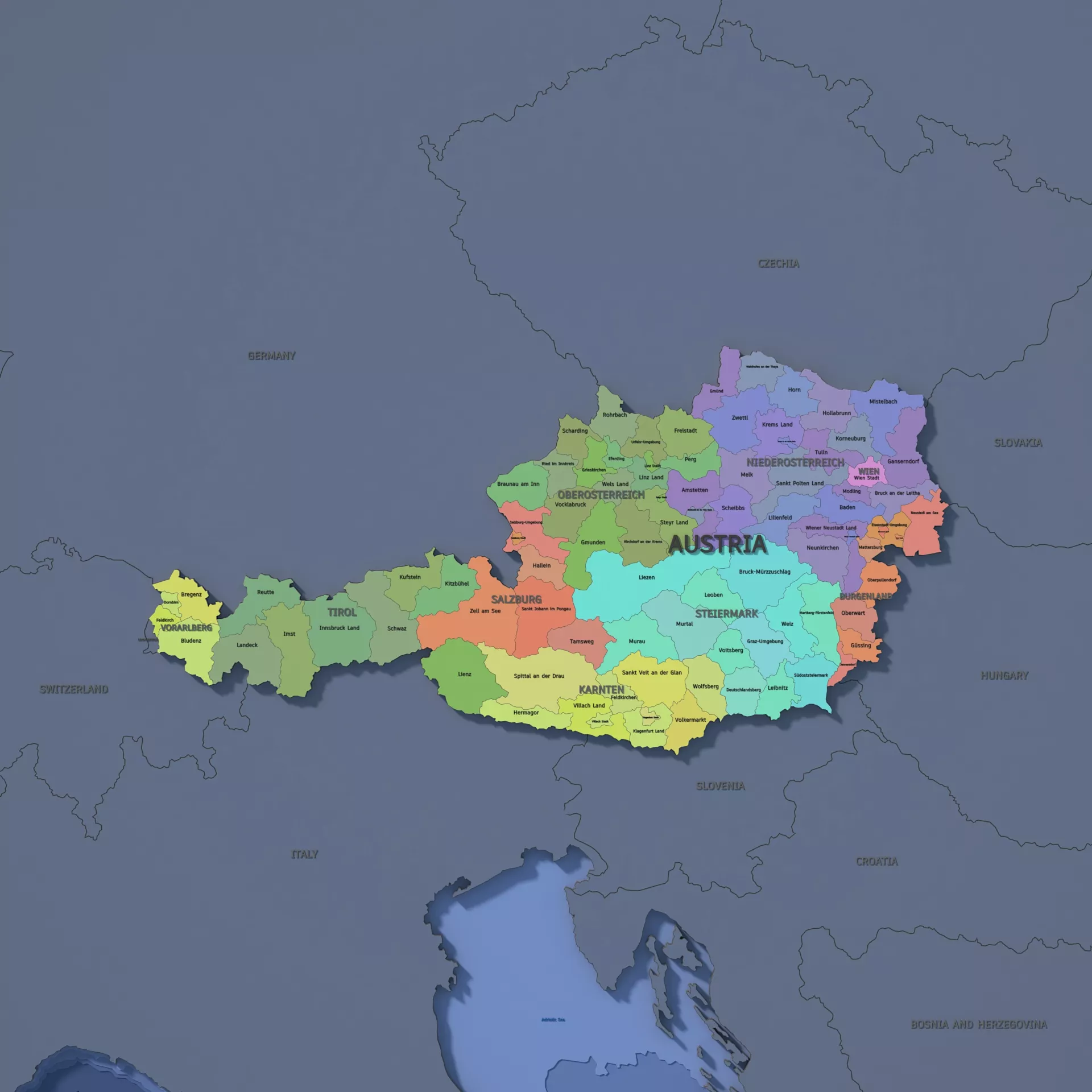 Austria Admin 2 3D Map - Mercator 3D model