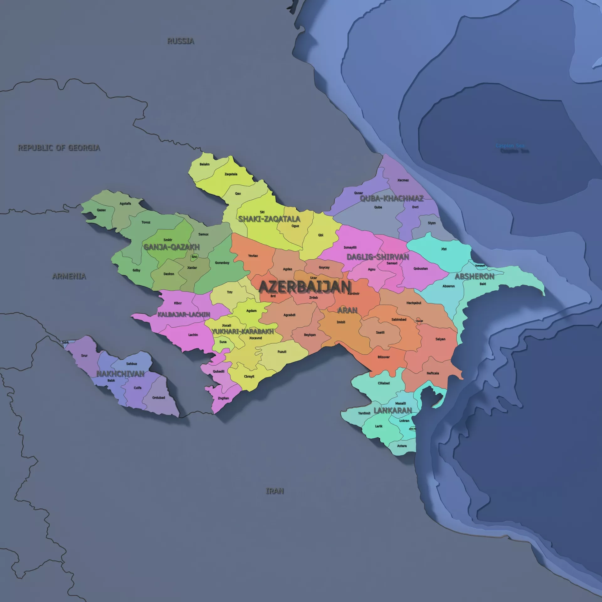 Azerbaijan Admin 2 3D Map - LatLong 3D model