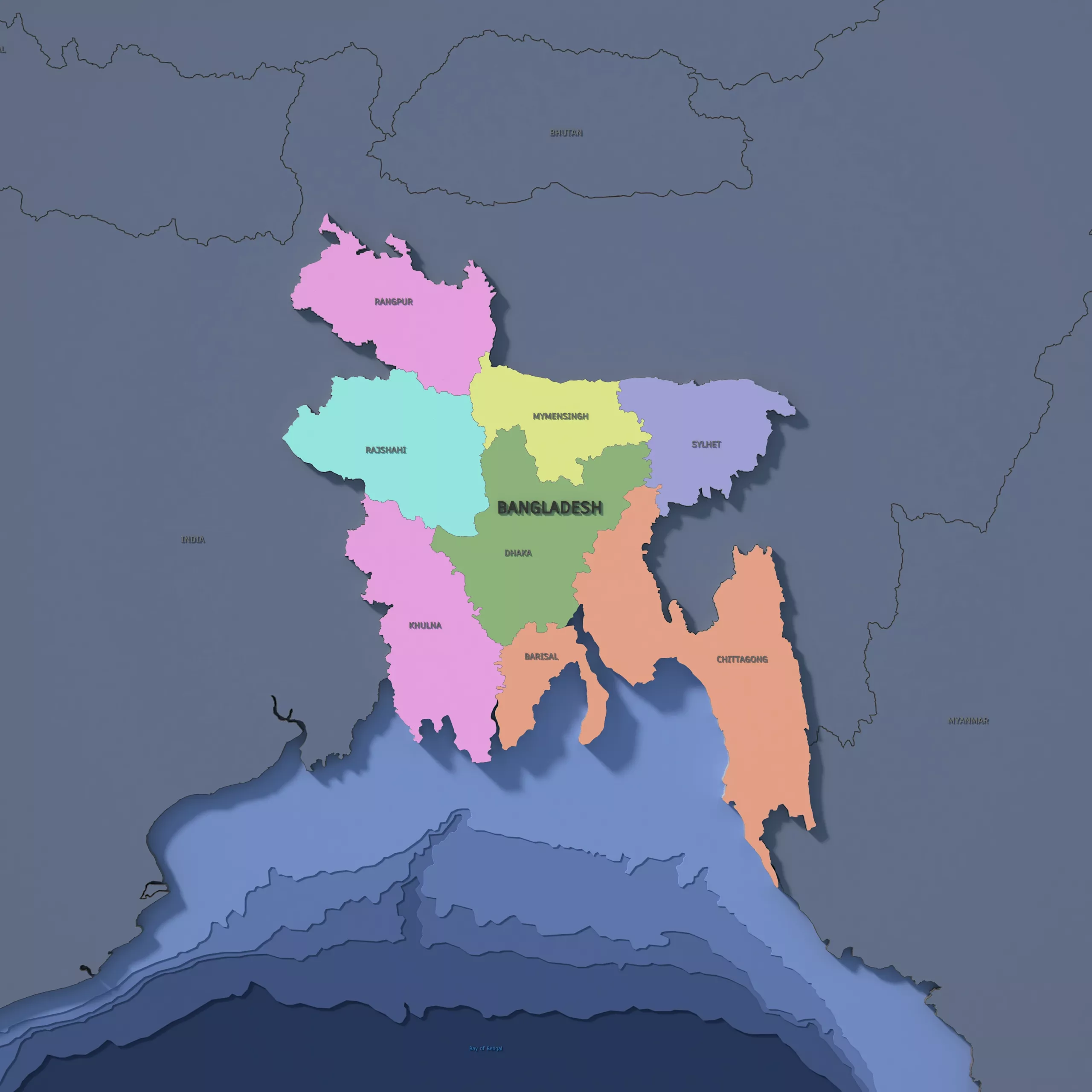 Bangladesh Admin 1 3D Map - LatLong 3D model