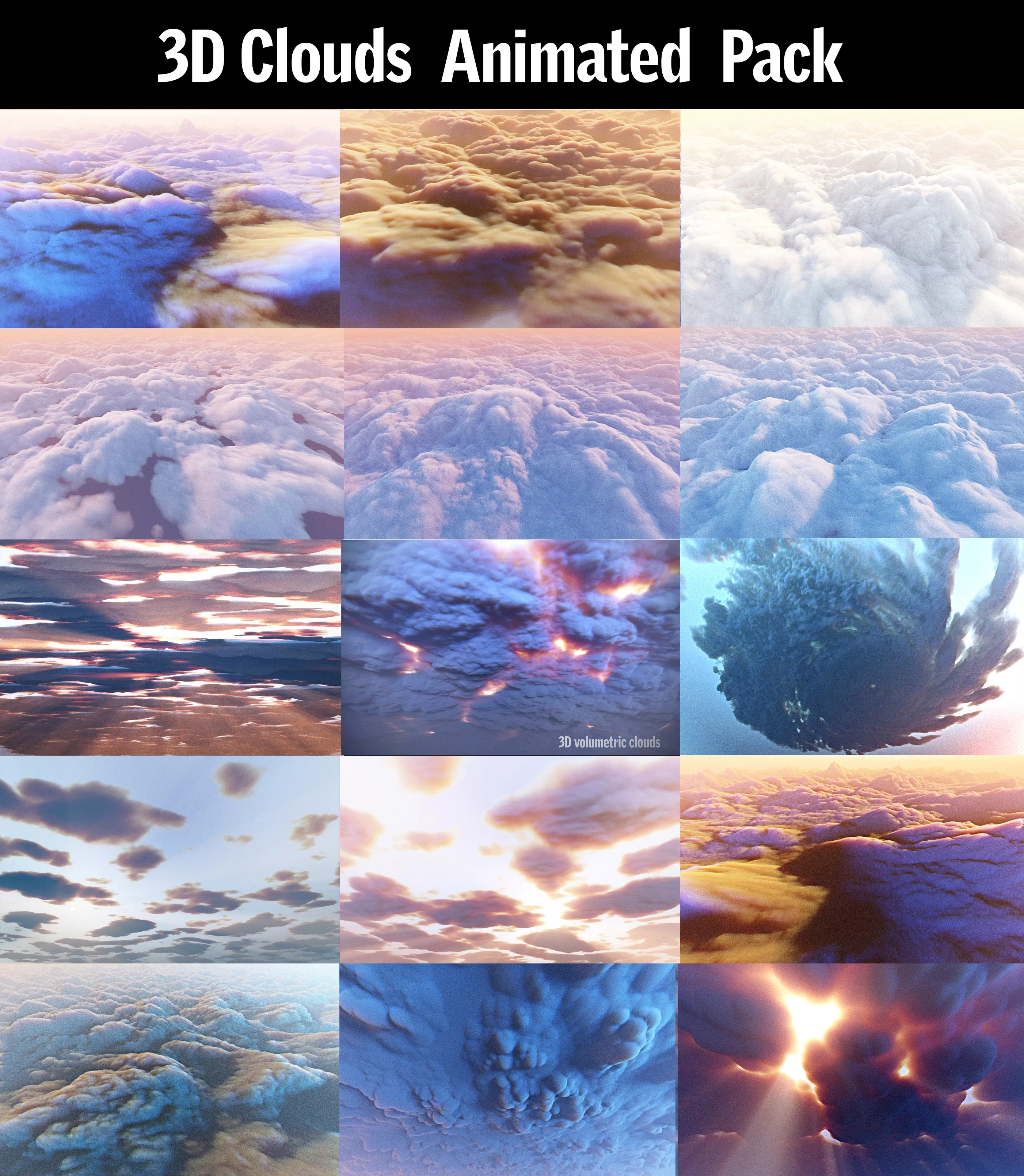 3D Clouds Animated Pack 15 Low-poly 3D model