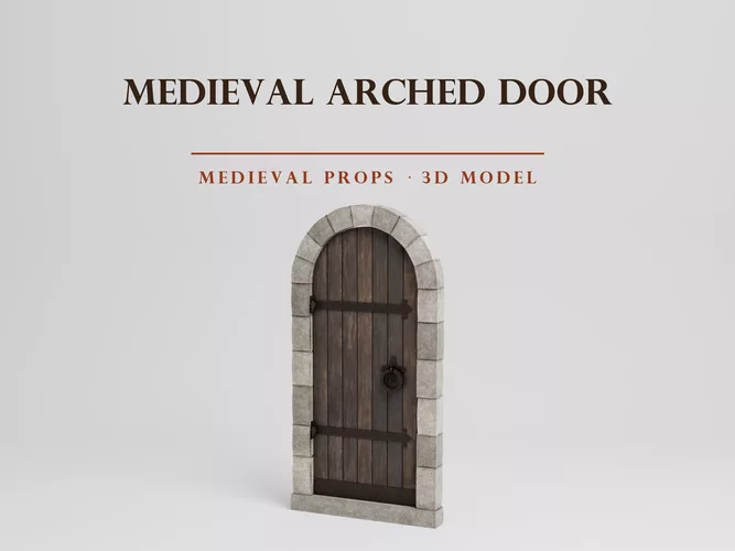 Medieval Arched Door - Animated Stone and Iron - PBR Low Poly