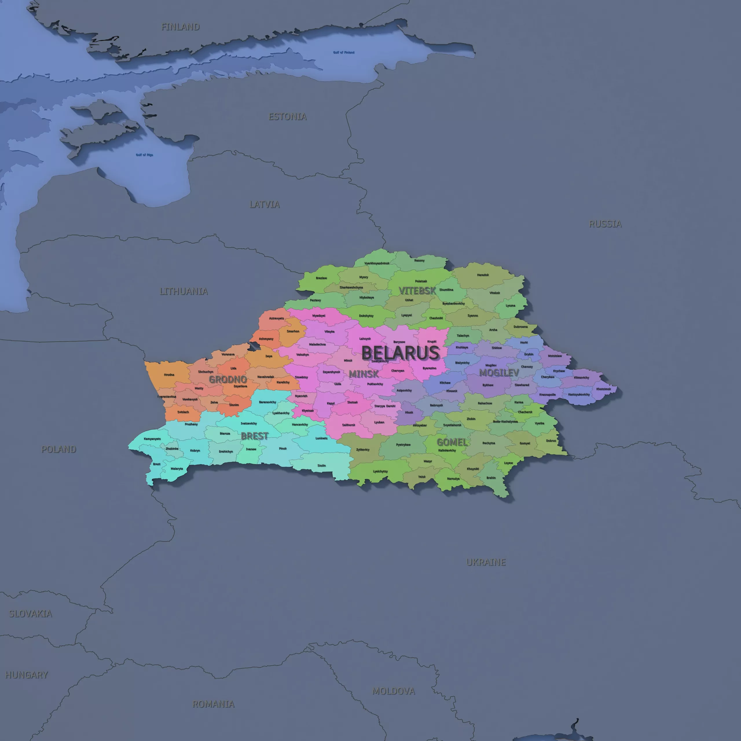 Belarus Admin 2 3D Map - LatLong 3D model