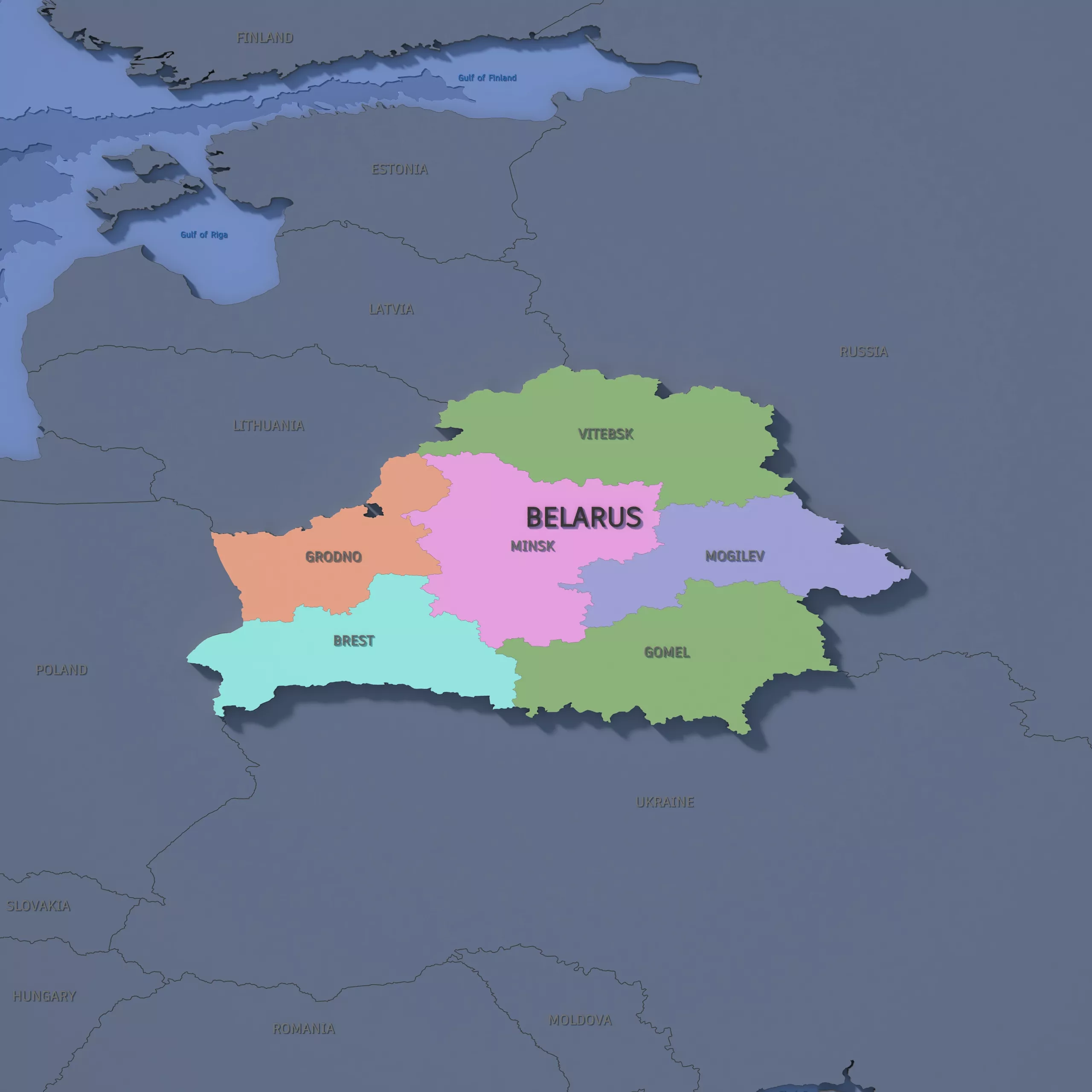 Belarus Admin 1 3D Map - LatLong 3D model