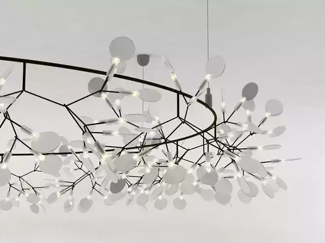 H B O circular light fixture with leaves