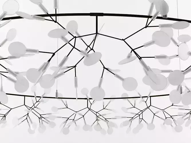 H B O circular light fixture with leaves