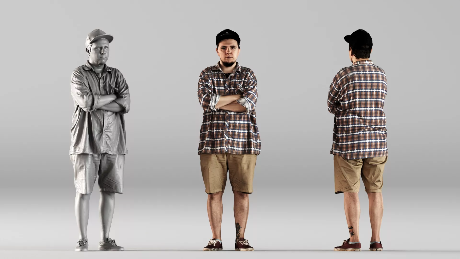 000744 Man in Plaid Shirt and Shorts Arms Crossed 3D model