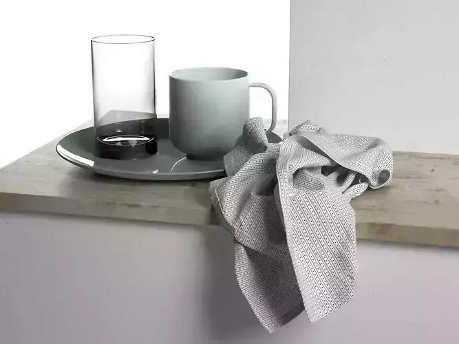 Plate with Cups and Towel 3D model