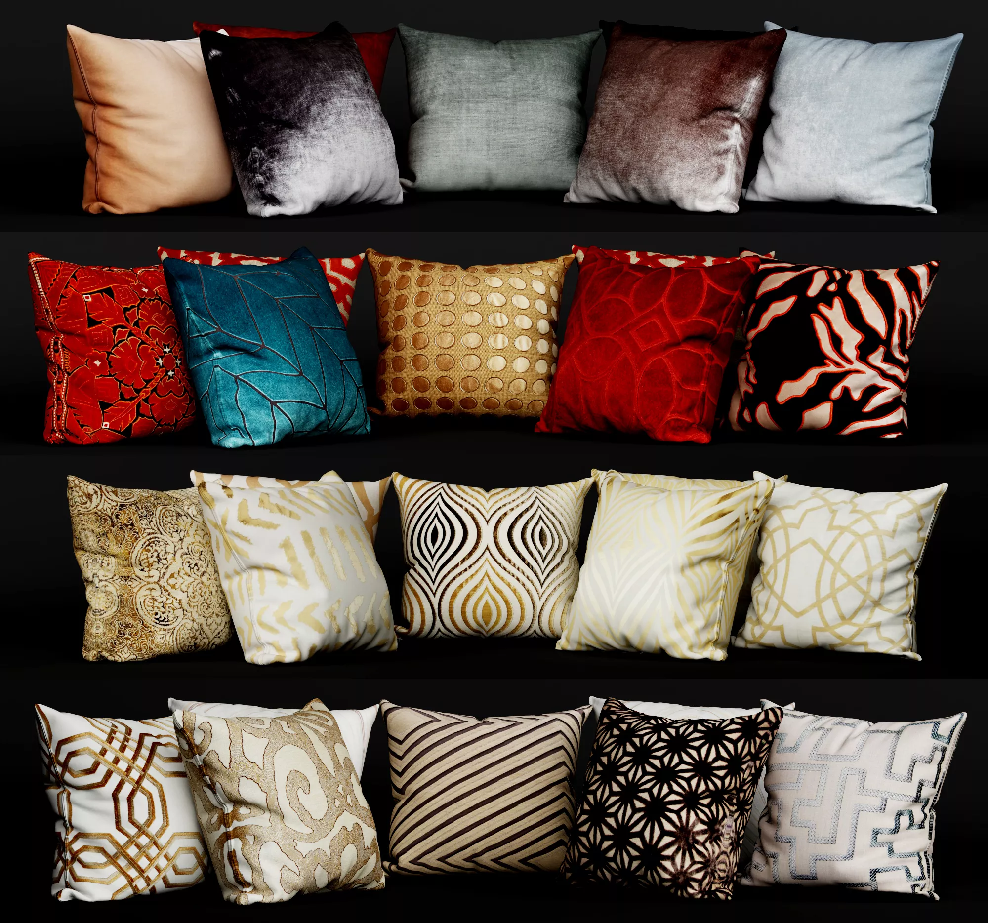 Luxury Decorative Throw Pillows 3D Model 3D model