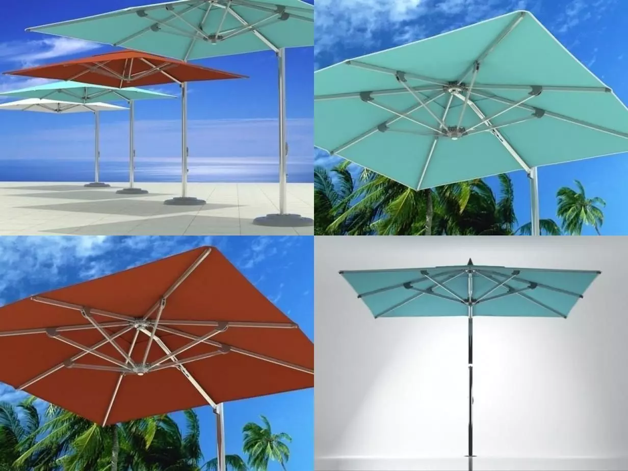 O M MAX C four different umbrellas on patio 3D model_1