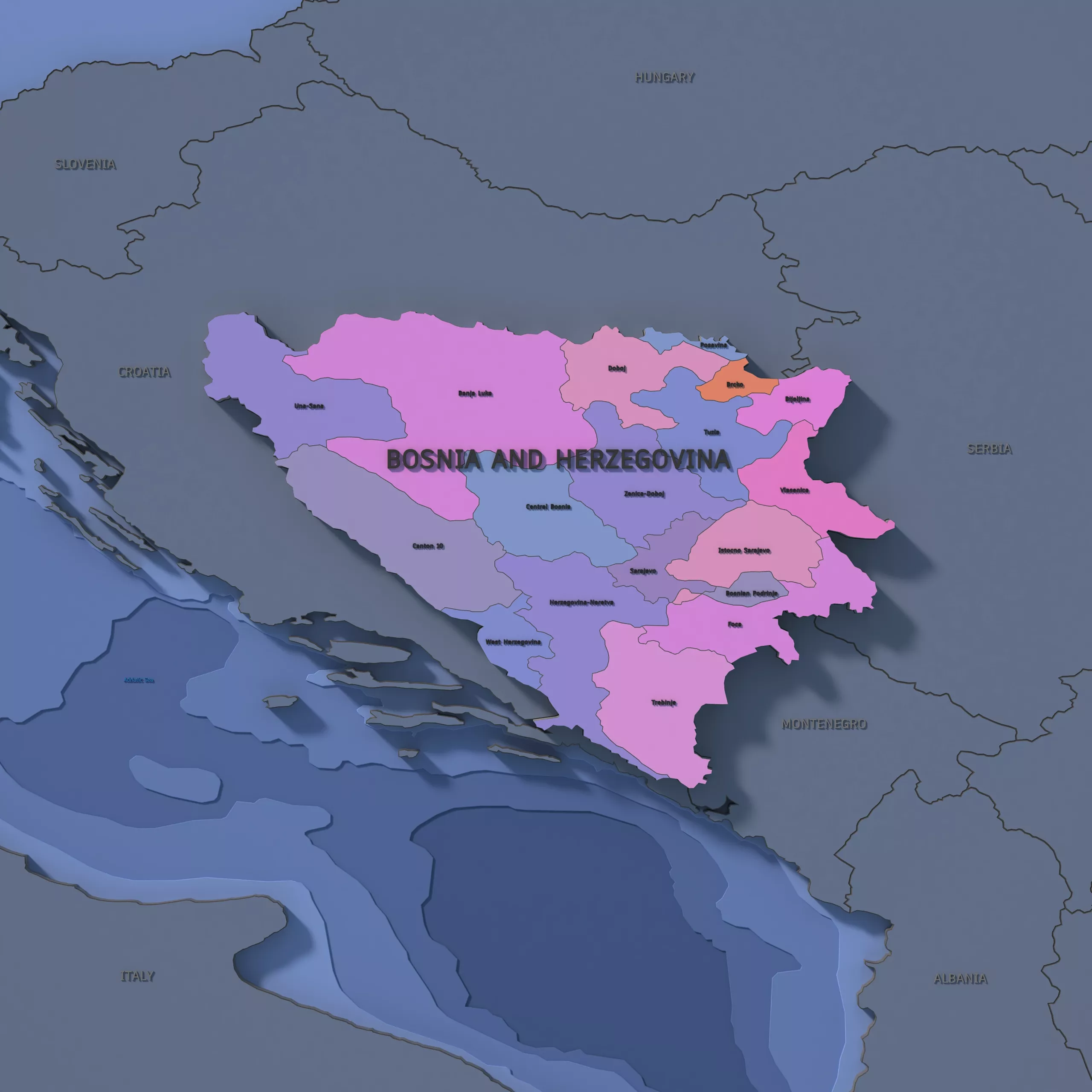 Bosnia and Herzegovina Admin 2 3D Map - LatLong 3D model