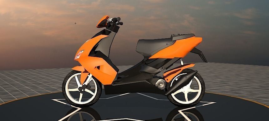 Scooty 3D Model orange scooter on circular platform Low-poly 3D model