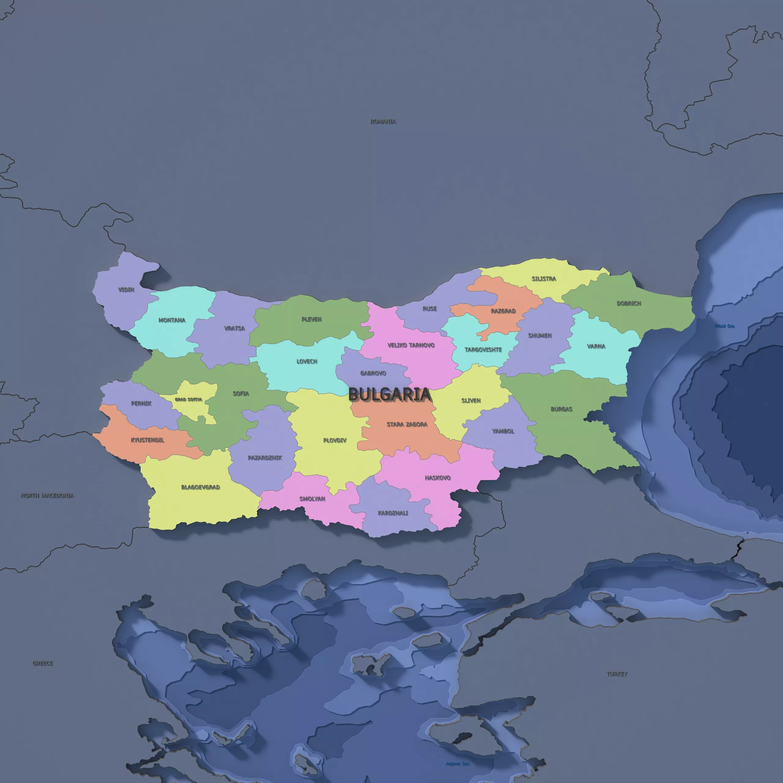 Bulgaria Admin 1 3D Map - LatLong 3D model